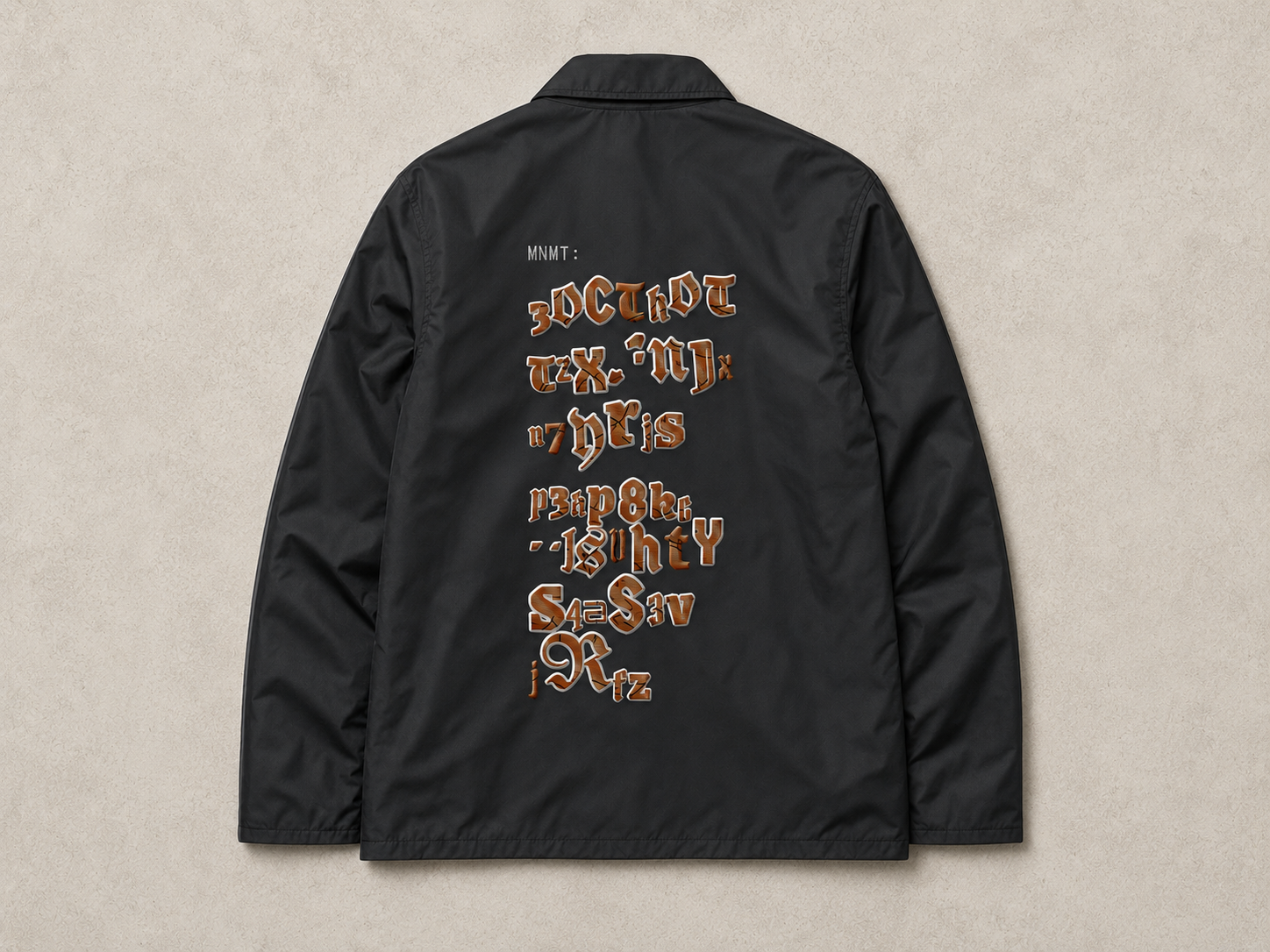 VOID Coach Jacket — Orange, shown with its design-preview wallet-address artwork.