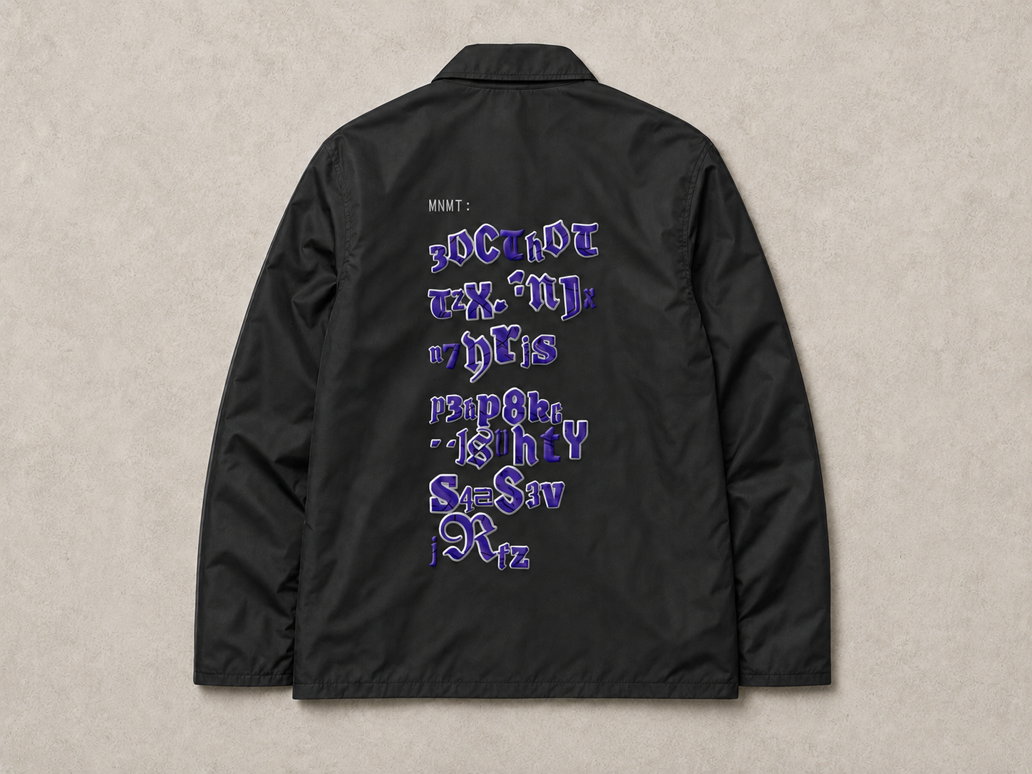 VOID Coach Jacket — Violet, shown with its design-preview wallet-address artwork.