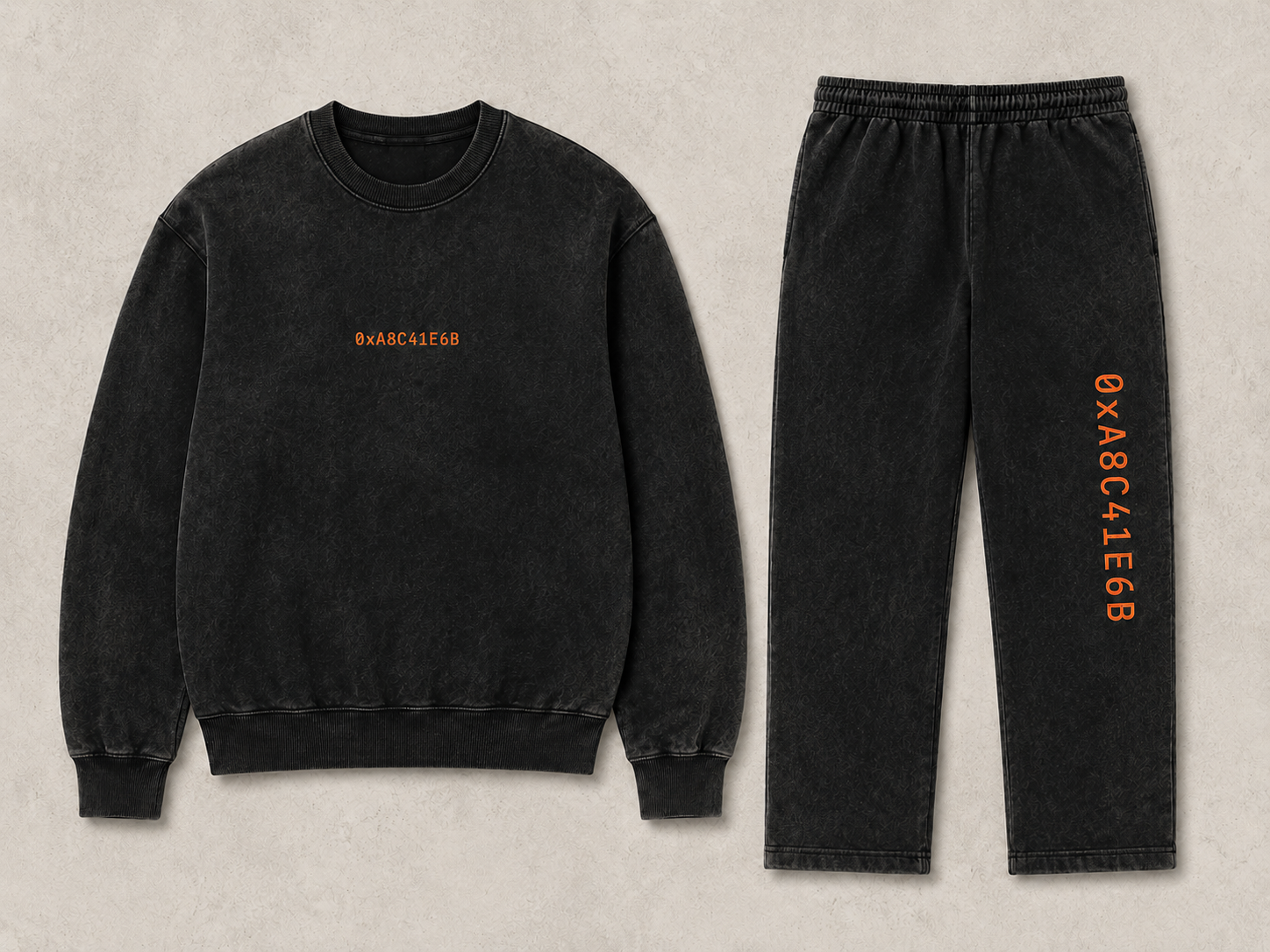 VOID Set 08 — Vintage Black / Orange, shown with its design-preview wallet-address artwork.