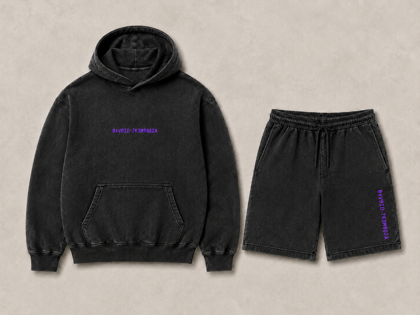 VOID Set 11 — Charcoal / Violet, shown with its design-preview wallet-address artwork.
